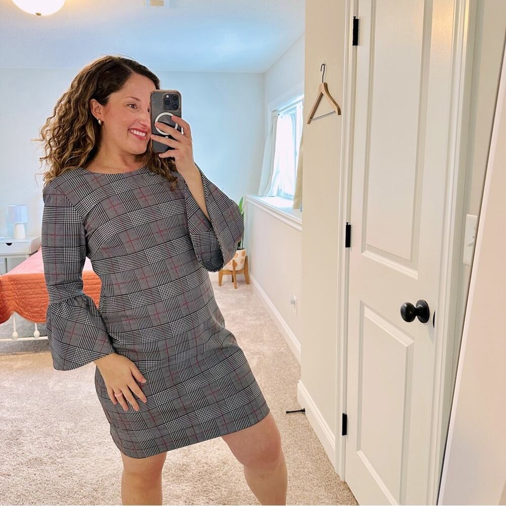 Calvin Klein Black Houndstooth Long Sleeve Mini Dress 10
